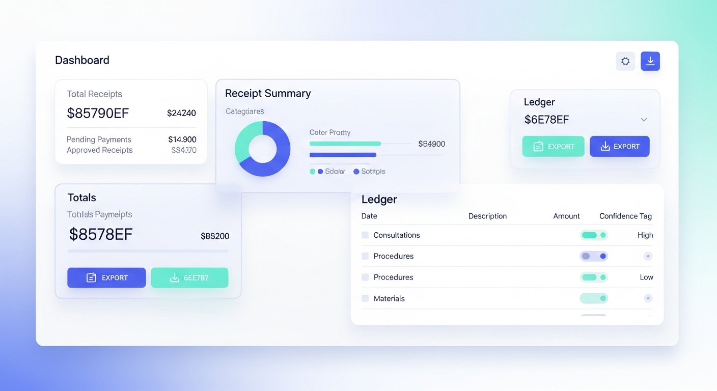 Medopsy dashboard showing organized receipts